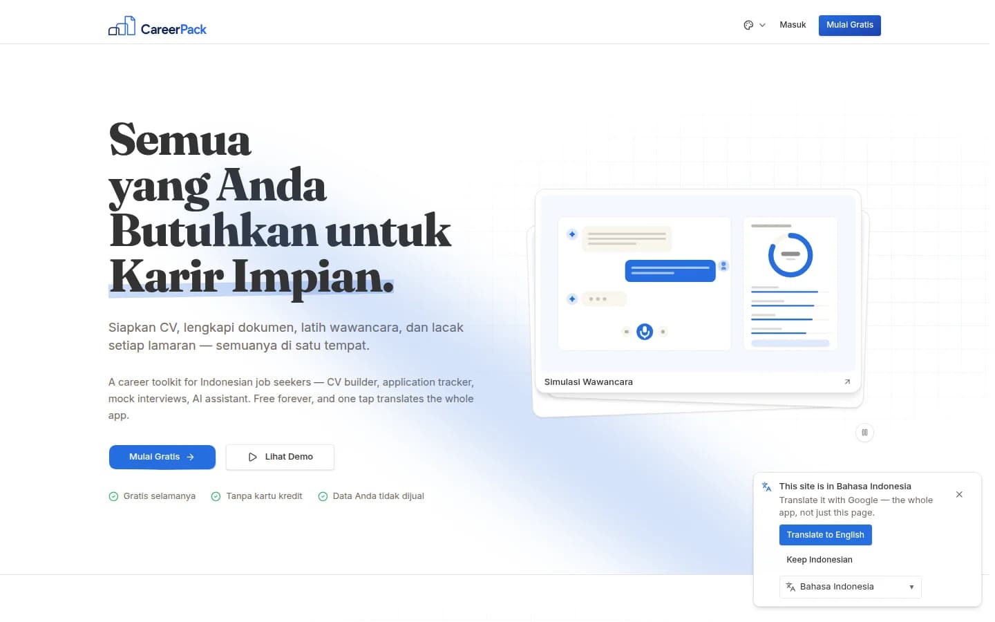 Tangkapan layar CareerPack