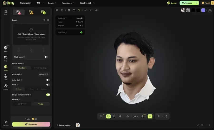 Generated 3D head mesh result